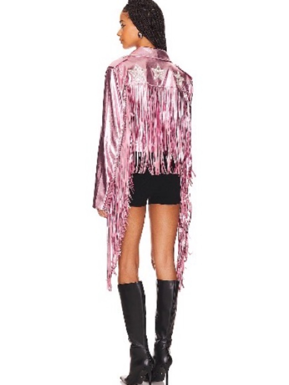 REVOLVE Metallic Pink Fringe Leather Jacket